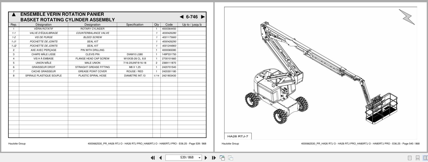 Haulotte Articulating Boom Lift HA26 RTJ O to HA80RTJ PRO Spare Parts Catalog 4000662530 06.2025 EN FR (2)