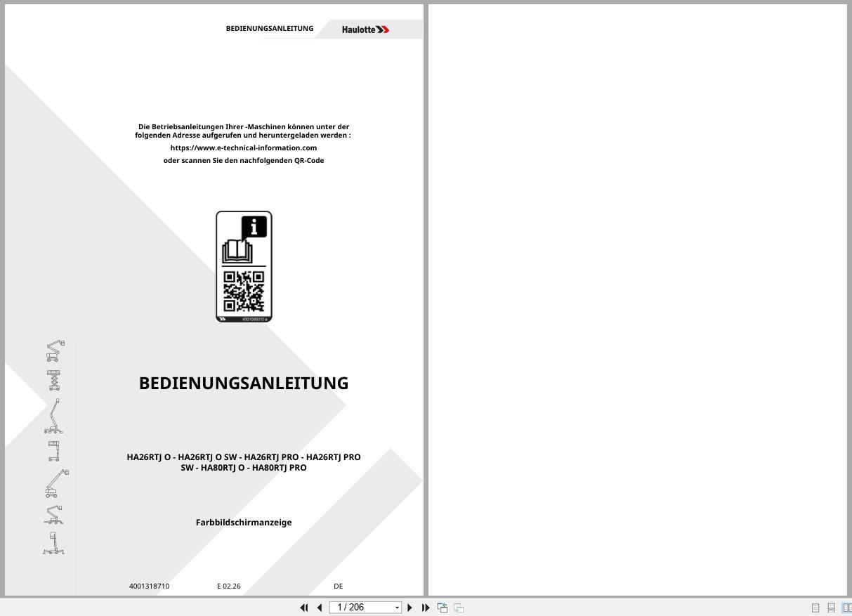 Haulotte Articulating Boom Lift HA26RTJ O to HA80RTJ PRO Operators Manual 4001318710 02.2026 DE (1)