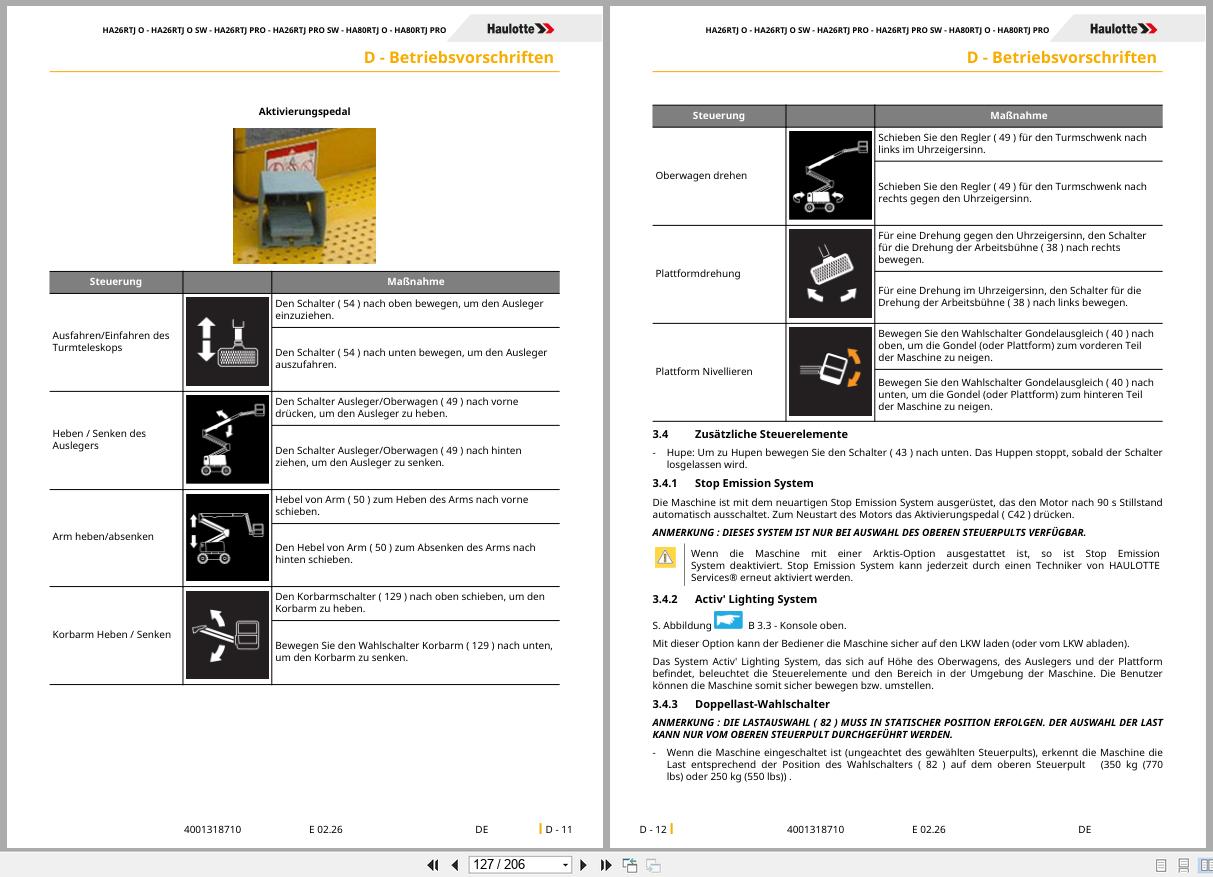 Haulotte Articulating Boom Lift HA26RTJ O to HA80RTJ PRO Operators Manual 4001318710 02.2026 DE (2)