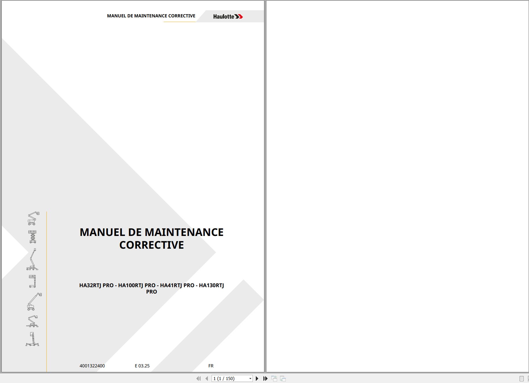 Haulotte Articulating Boom Lift HA32RTJ PRO to HA130RTJ PRO Maintenance Manual 4001322400 03.2025 FR (1)
