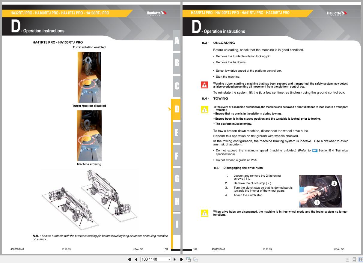 Haulotte Articulating Boom Lift HA32RTJ PRO to HA130RTJ PRO Operators Manual 4000390440 07.2013 EN (2)