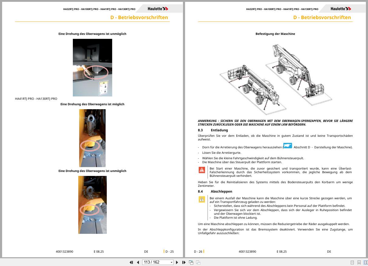 Haulotte Articulating Boom Lift HA32RTJ PRO to HA130RTJ PRO Operators Manual 4001323890 08.2025 DE (2)