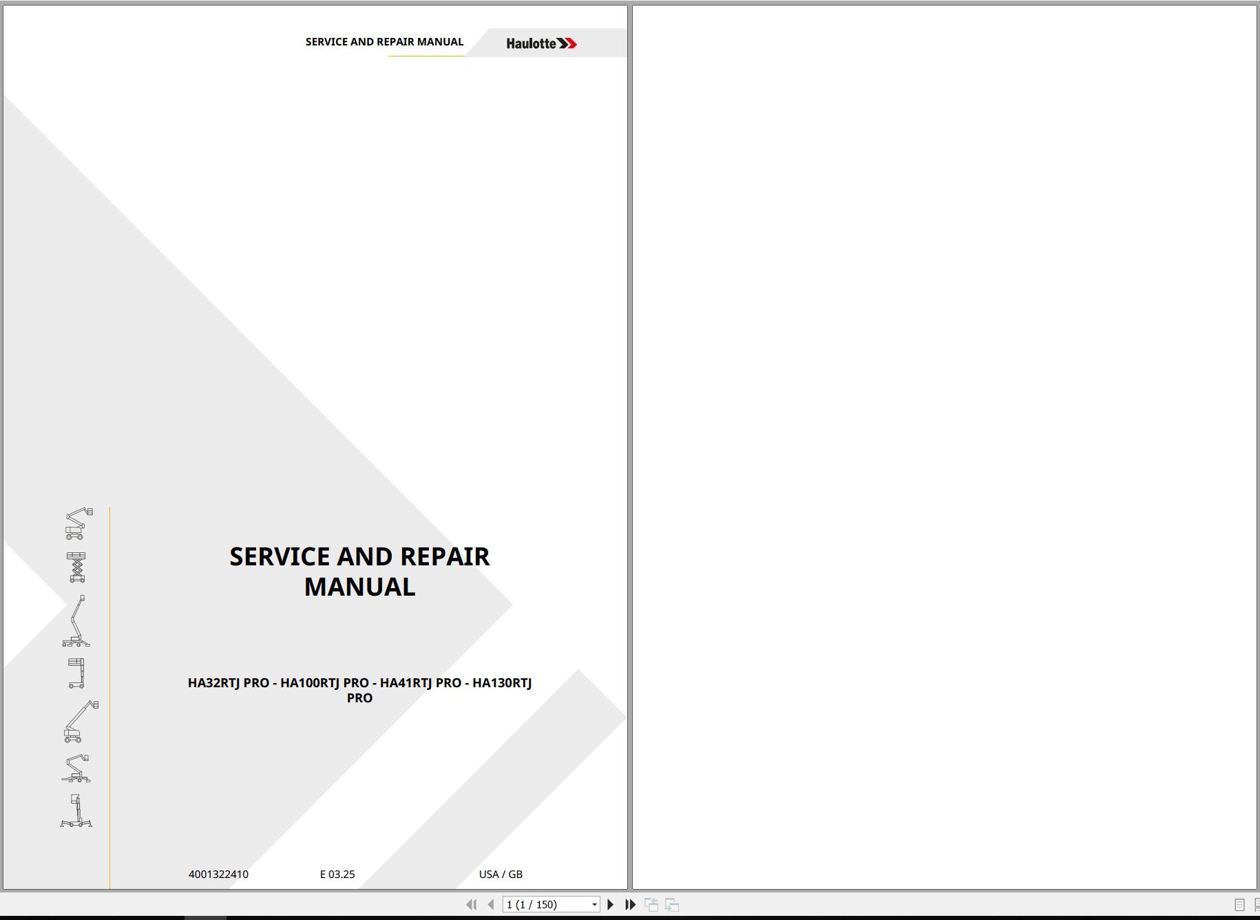 Haulotte Articulating Boom Lift HA32RTJ PRO to HA130RTJ PRO Service Repair Manual 4001322410 03.2025 EN (1)