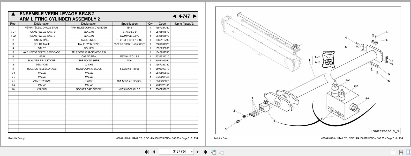 Haulotte Articulating Boom Lift HA41RTJ PRO HA130RTJ PRO Spare Parts Catalog 4000418160 08.2025 EN FR (2)