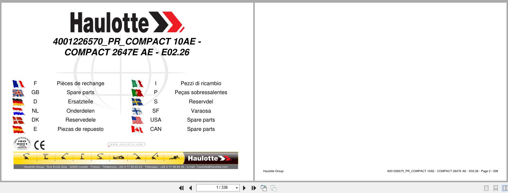 Haulotte Electric Scissor Lift COMPACT 10 AE 2647E AE Spare Parts Catalog 4001226570 02.2026 EN FR (1)