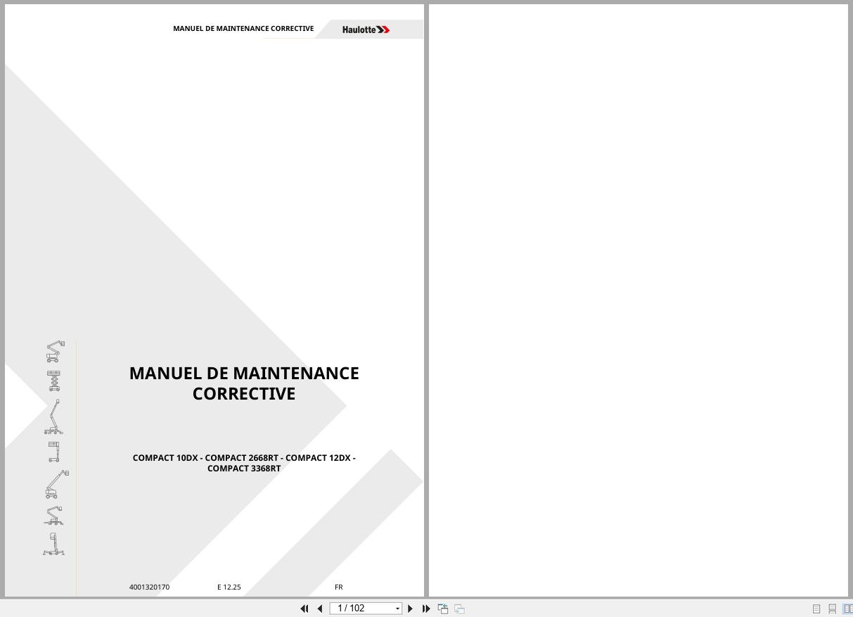 Haulotte Electric Scissor Lift COMPACT 10DX to COMPACT 3368RT Maintenance Manual 4001320170 12.2025 FR (1)