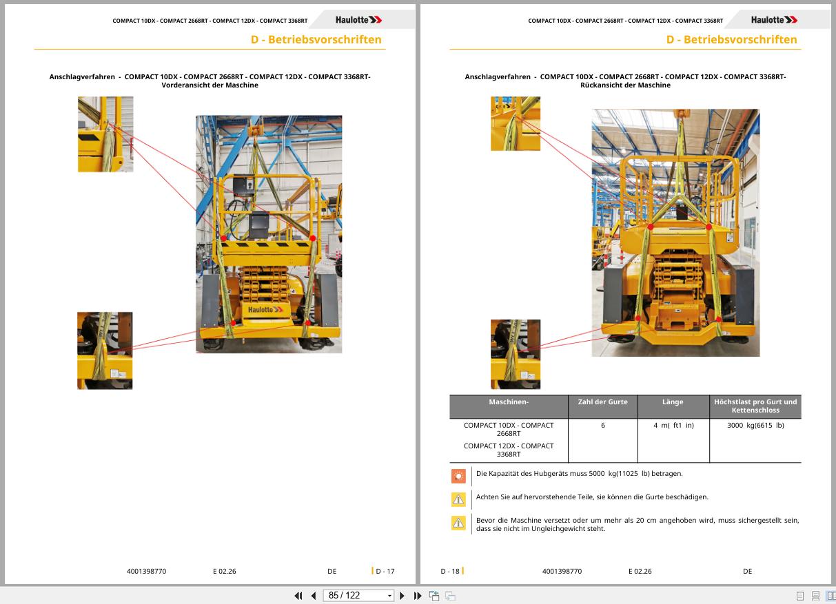 Haulotte Electric Scissor Lift COMPACT 10DX to COMPACT 3368RT Operators Manual 4001398770 02.2026 DE (2)