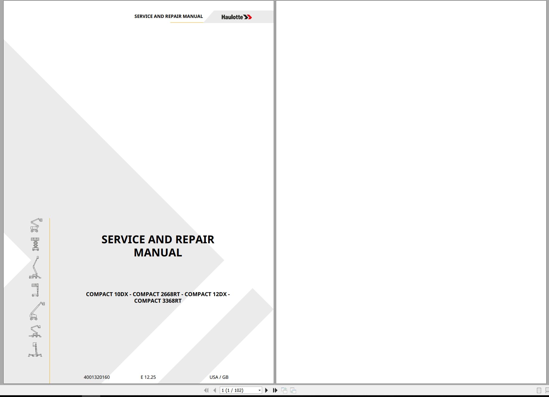 Haulotte Electric Scissor Lift COMPACT 10DX to COMPACT 3368RT Service Repair Manual 4001320160 12.2025 EN (1)