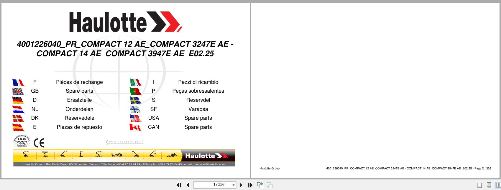 Haulotte Electric Scissor Lift COMPACT 12 AE to COMPACT 3947E AE Spare Parts Catalog 4001226040 02.2025 EN FR (1)
