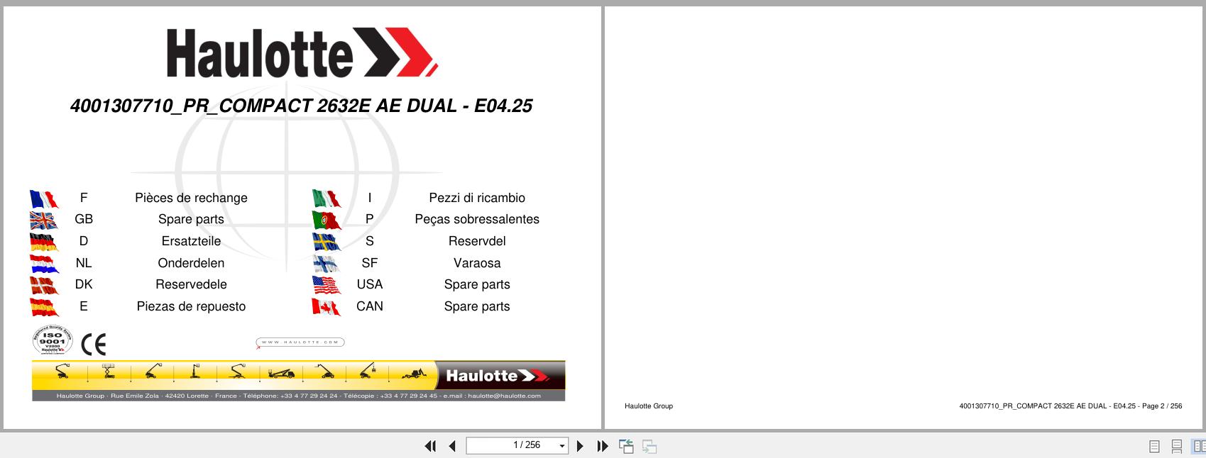 Haulotte Electric Scissor Lift COMPACT 2632E AE DUAL Spare Parts Catalog 4001307710 04.2024 EN FR (1)