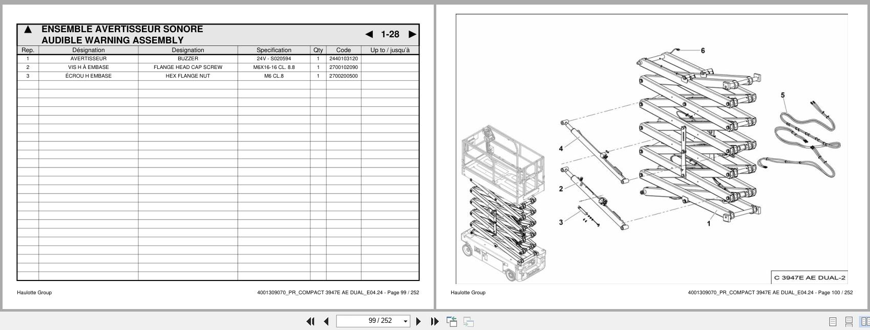Haulotte Electric Scissor Lift COMPACT 3947E AE DUAL Spare Parts Catalog 4001309070 E04.2024 EN FR (2)
