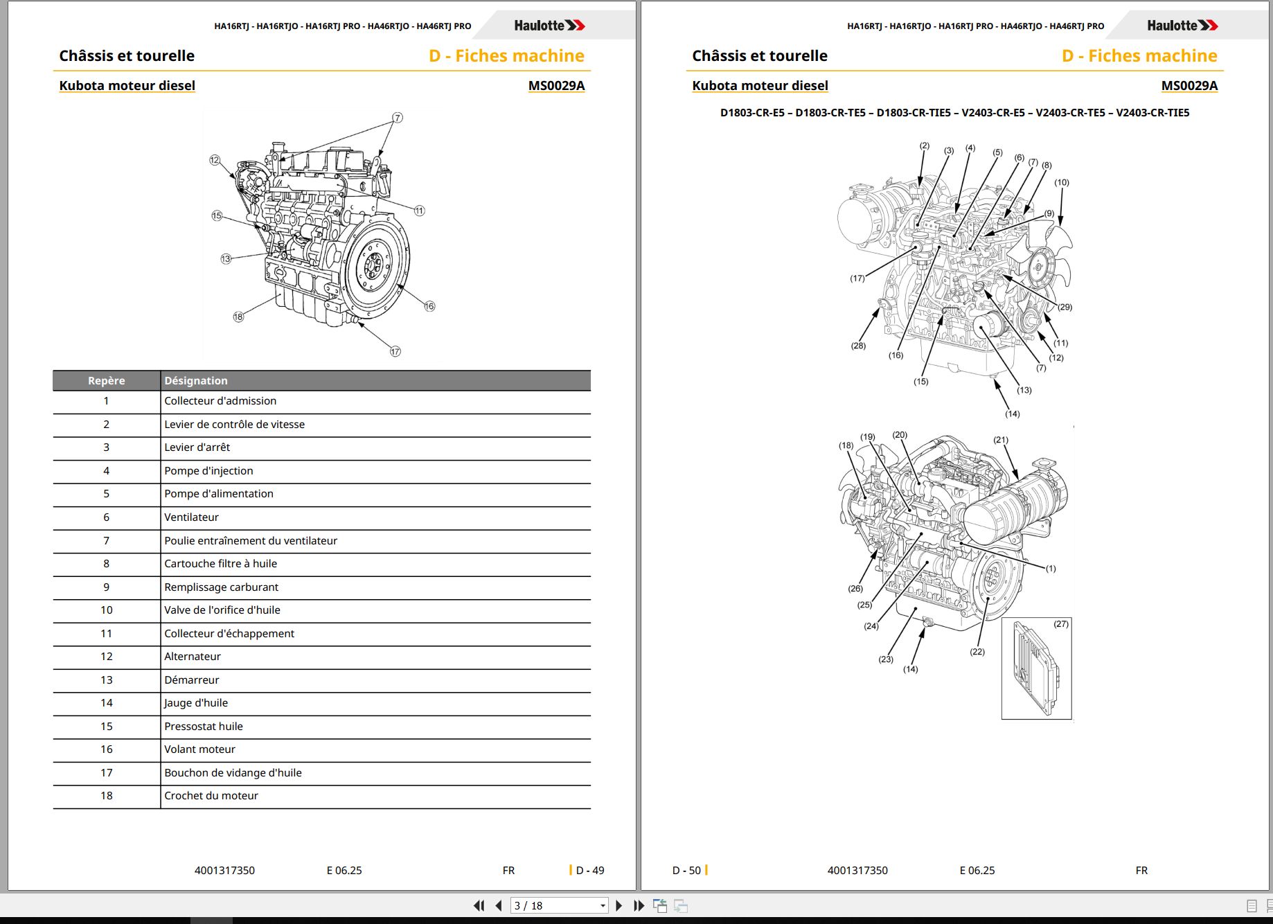 Haulotte Kubota Engine D1503 M E3 to V2403 M DI E3 Repair Maintenance Sheets MS0029 02.2022 FR (2)