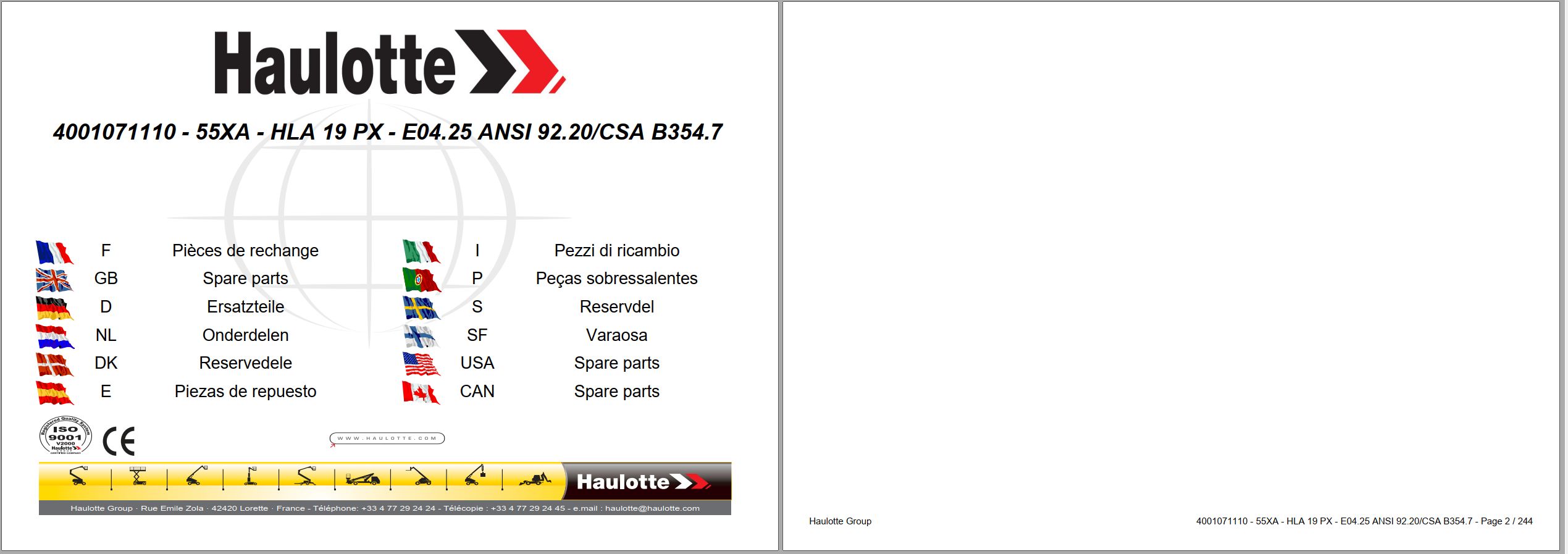Haulotte Lightweight Self Propelled Boom Lift HLA19PX 55XA Spare Parts Catalog 4001071110 04.2025 EN FR (1)