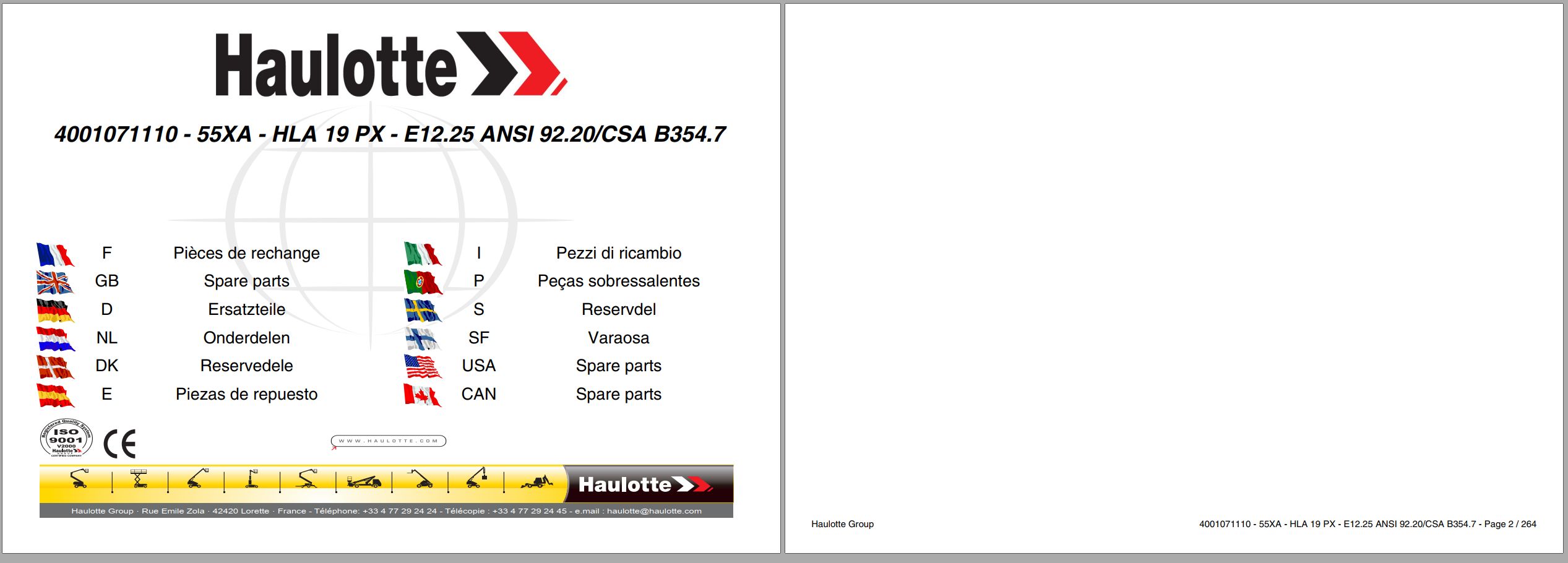 Haulotte Lightweight Self Propelled Boom Lift HLA19PX 55XA Spare Parts Catalog 4001071110 12.2025 EN FR (1)