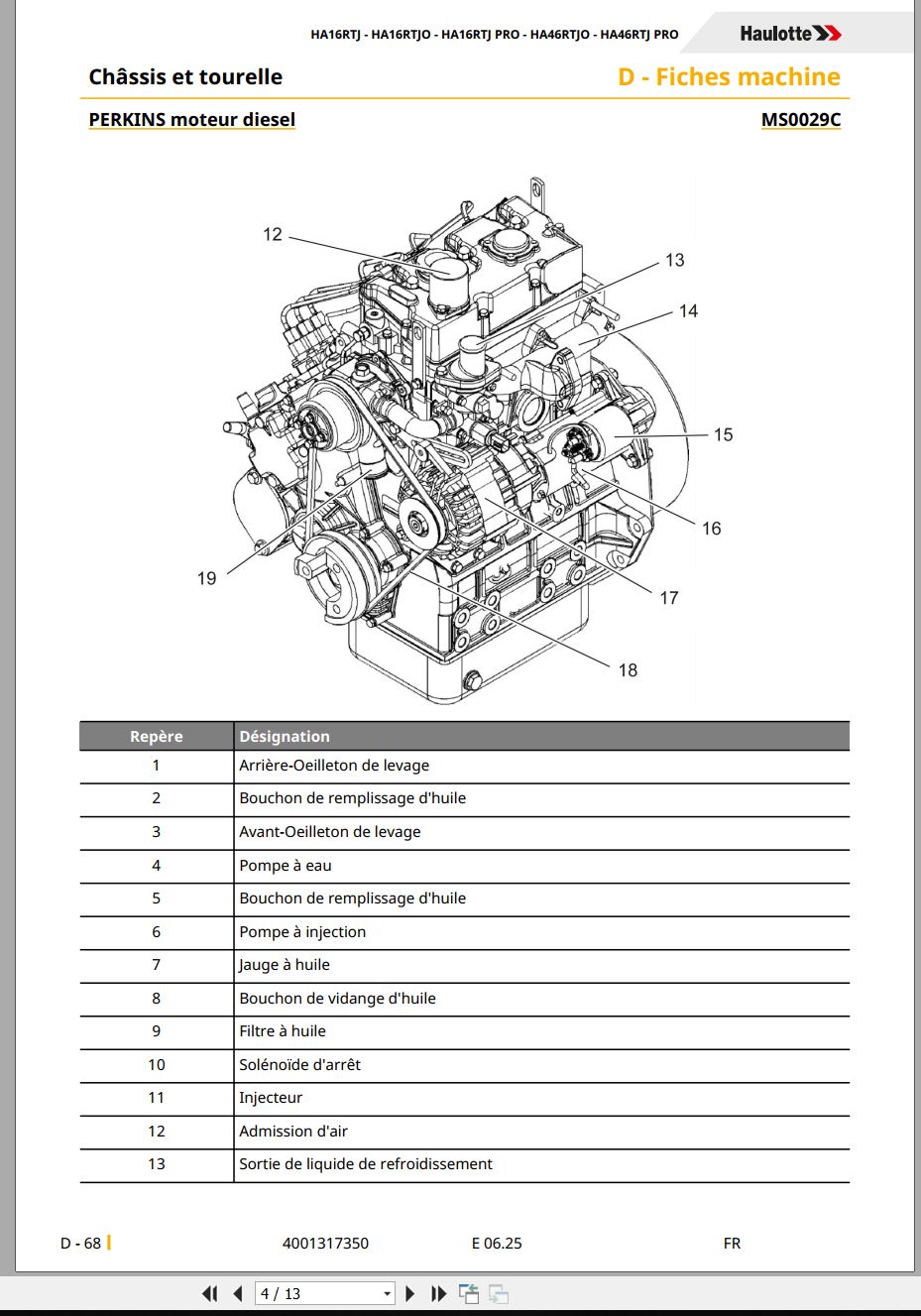 Haulotte Perkins Engine 403J 17 Repair Maintenance Sheets 4001317350 06.2025 FR (2)