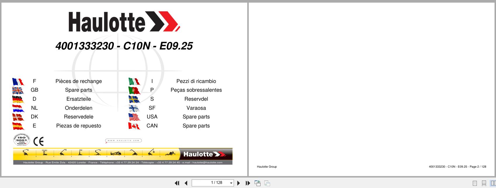 Haulotte Scissor Lift C 10N Spare Parts Catalog 4001333230 09.2025 EN FR (1)