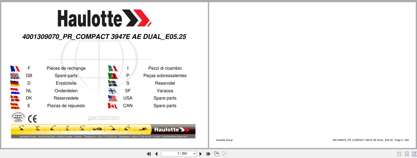 Haulotte Scissor Lift COMPACT 3947E DUAL Spare Parts Catalog 4001309070 E05.2025 EN FR (1)