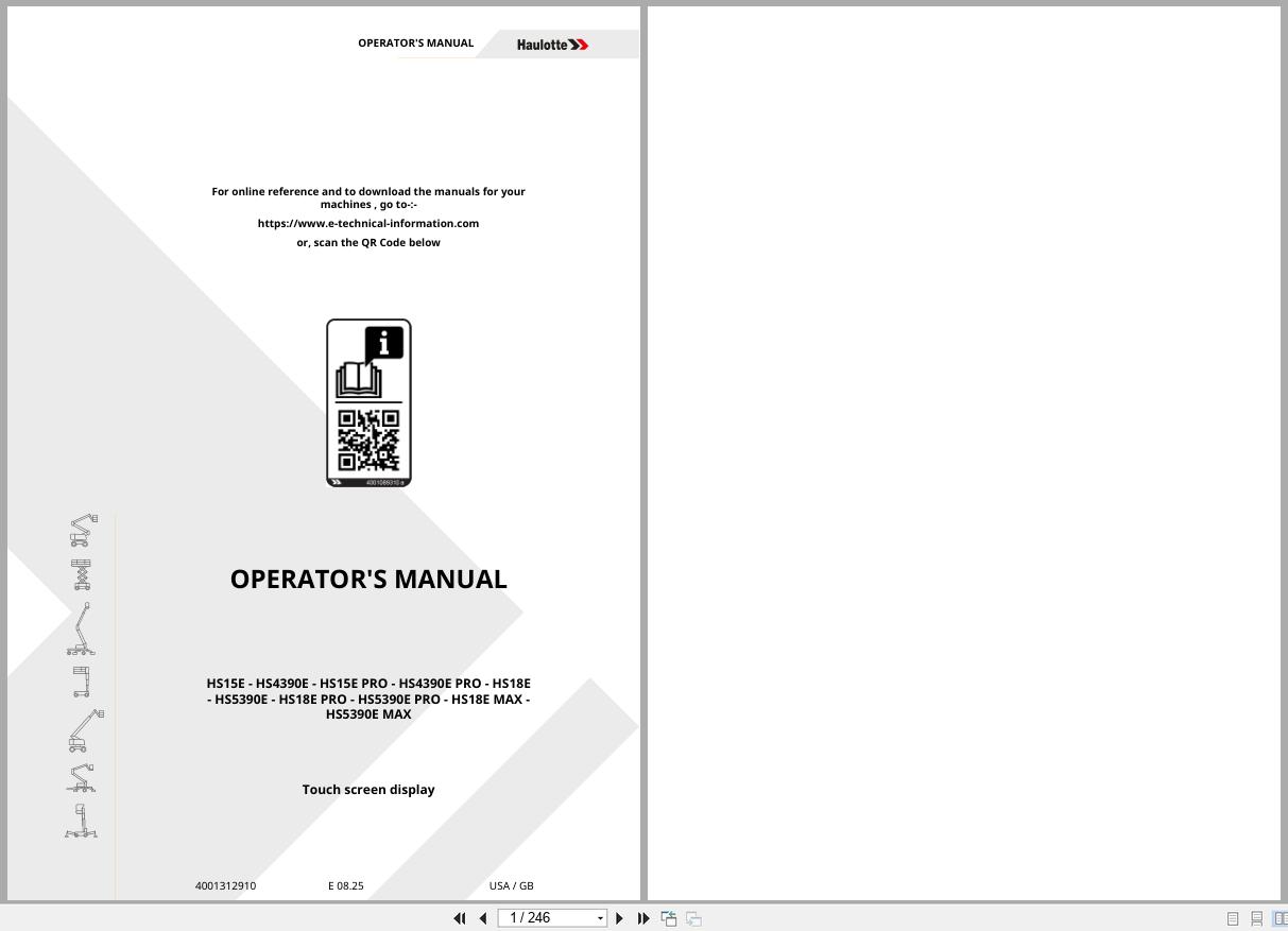 Haulotte Scissor Lift HS15E to HS5390E MAX Operators Manual 4001312910 08.2025 EN (1)