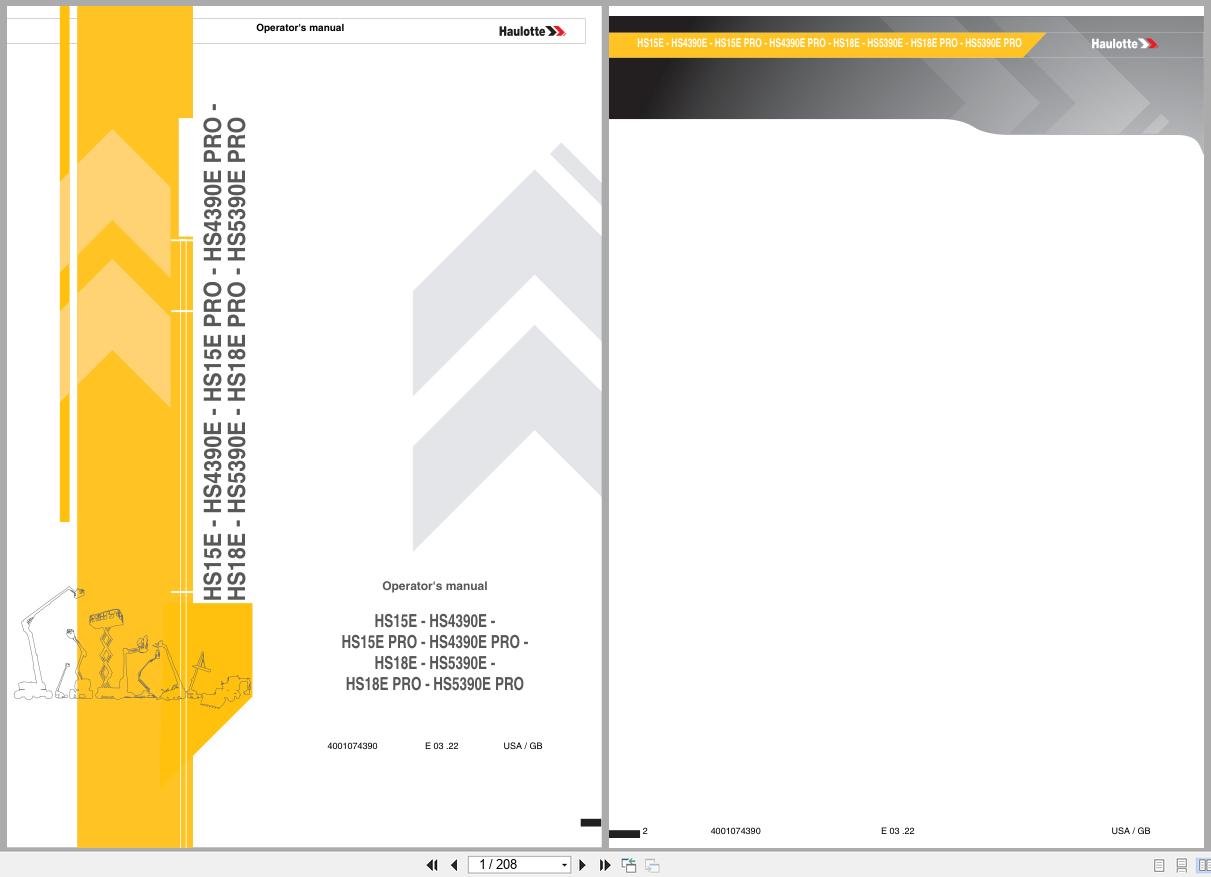 Haulotte Scissor Lift HS15E to HS5390E PRO Operators Manual 4001074390 03.2022 EN (1)