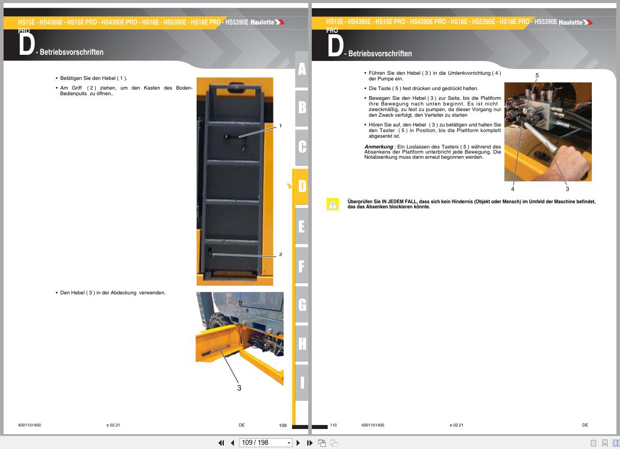 Haulotte Scissor Lift HS15E to HS5390E PRO Operators Manual 4001101400 02.2021 DE (2)