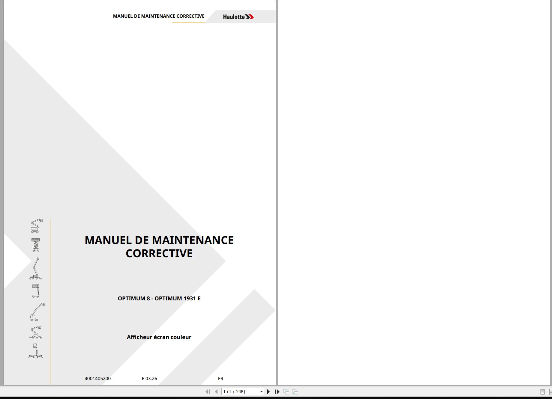 Haulotte Scissor Lift OPTIMUM 8 OPTIMUM 1931 E Maintenance Manual 4001405200 03.2026 FR (1)