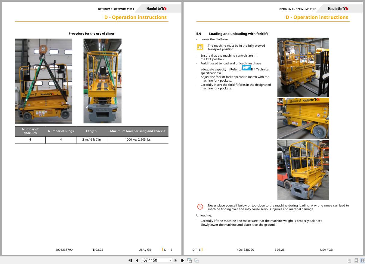 Haulotte Scissor Lift OPTIMUM 8 OPTIMUM 1931 E Operators Manual 4001338790 03.2025 EN (2)