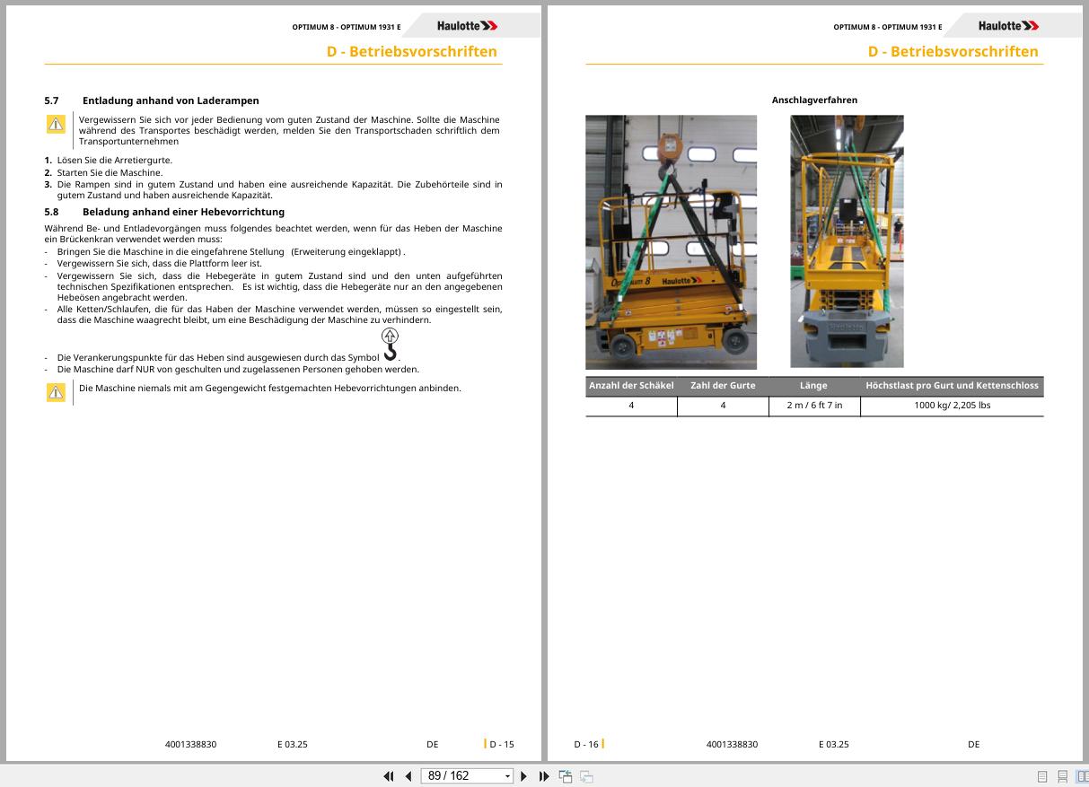 Haulotte Scissor Lift OPTIMUM 8 OPTIMUM 1931 E Operators Manual 4001338830 03.2025 DE (2)