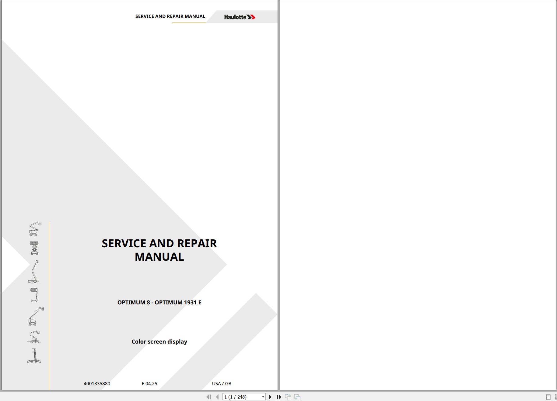 Haulotte Scissor Lift OPTIMUM 8 OPTIMUM 1931 E Service Repair Manual 4001335880 04.2025 EN (1)