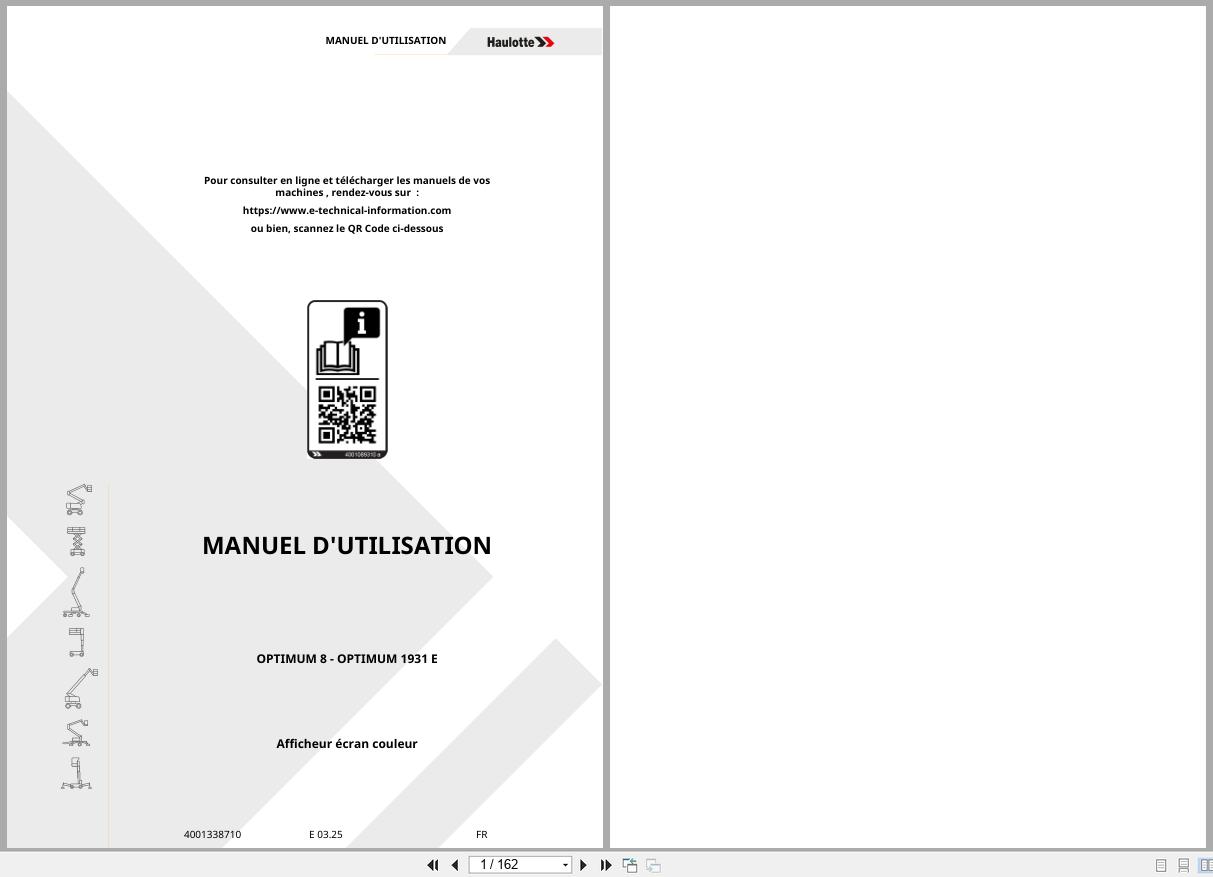Haulotte Scissor Lift OPTIMUM 8 OPTIMUM 1931 E User Manual 4001338710 03.2025 FR (1)