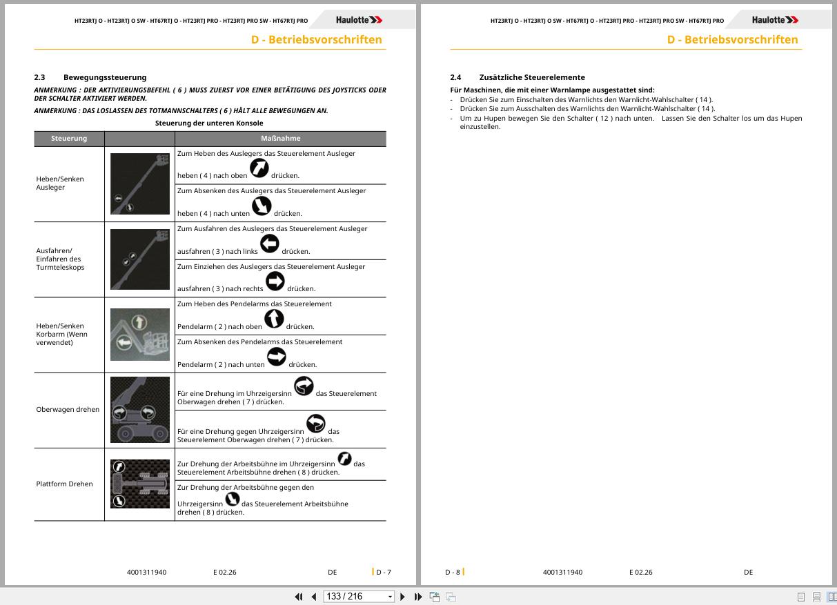 Haulotte Telescopic Booms HT23RTJ O to HT67RTJ PRO Operators Manual 4001311940 02.2026 DE (2)