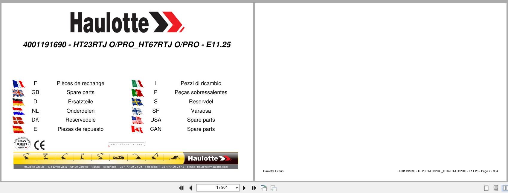 Haulotte Telescopic Booms HT23RTJ O to HT67RTJ PRO Spare Parts Catalog 4001191690 11.2025 EN FR (1)