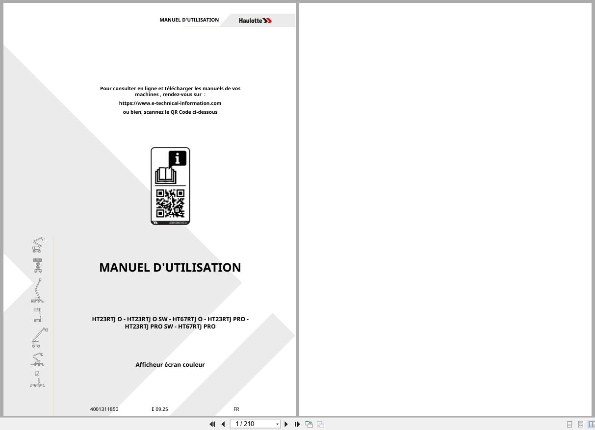 Haulotte Telescopic Booms HT23RTJ O to HT67RTJ PRO User Manual 4001311850 09.2025 FR (1)