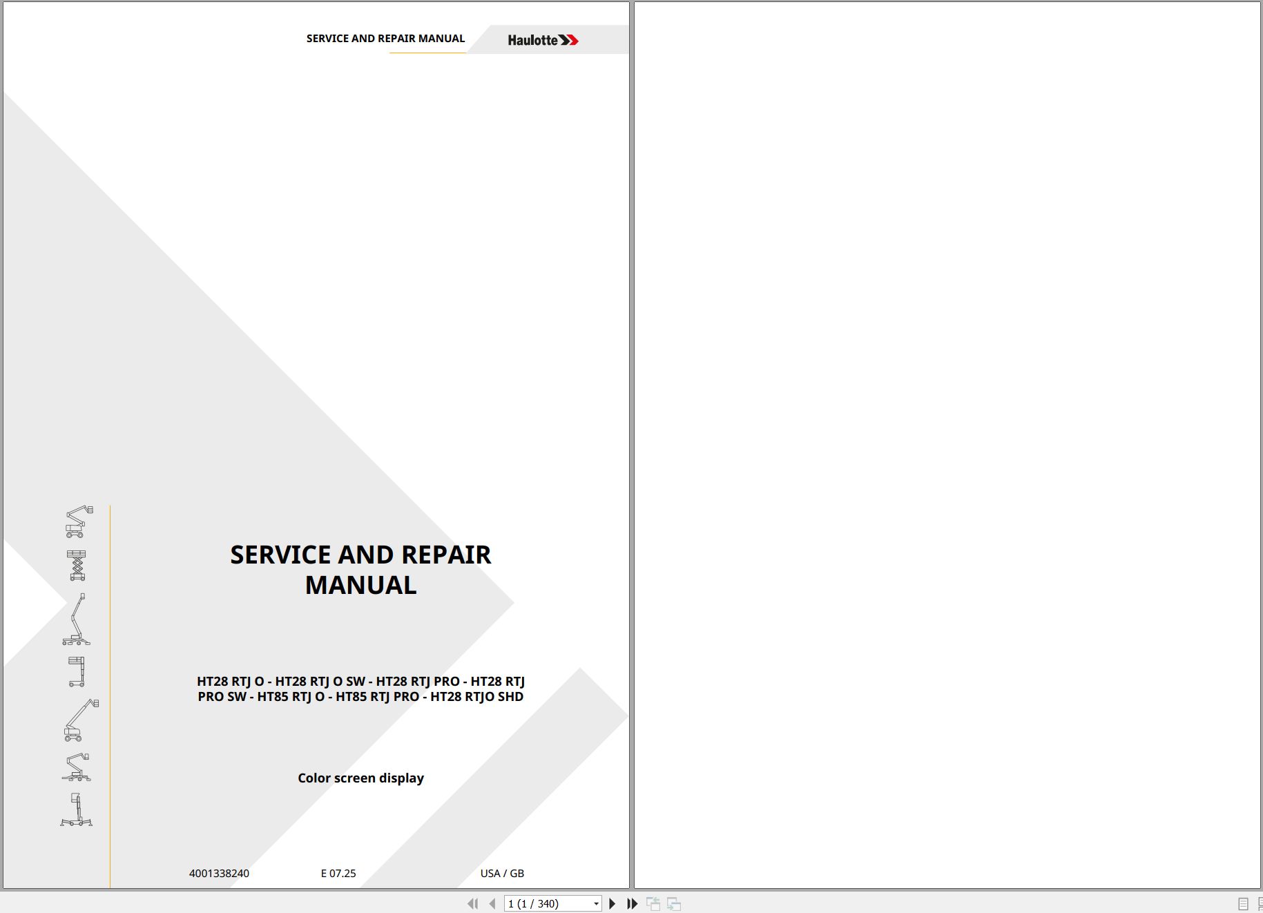Haulotte Telescopic Booms HT28 RTJ O to HT28 RTJ SHD Service Repair Manual 4001338240 06.2025 EN (1)