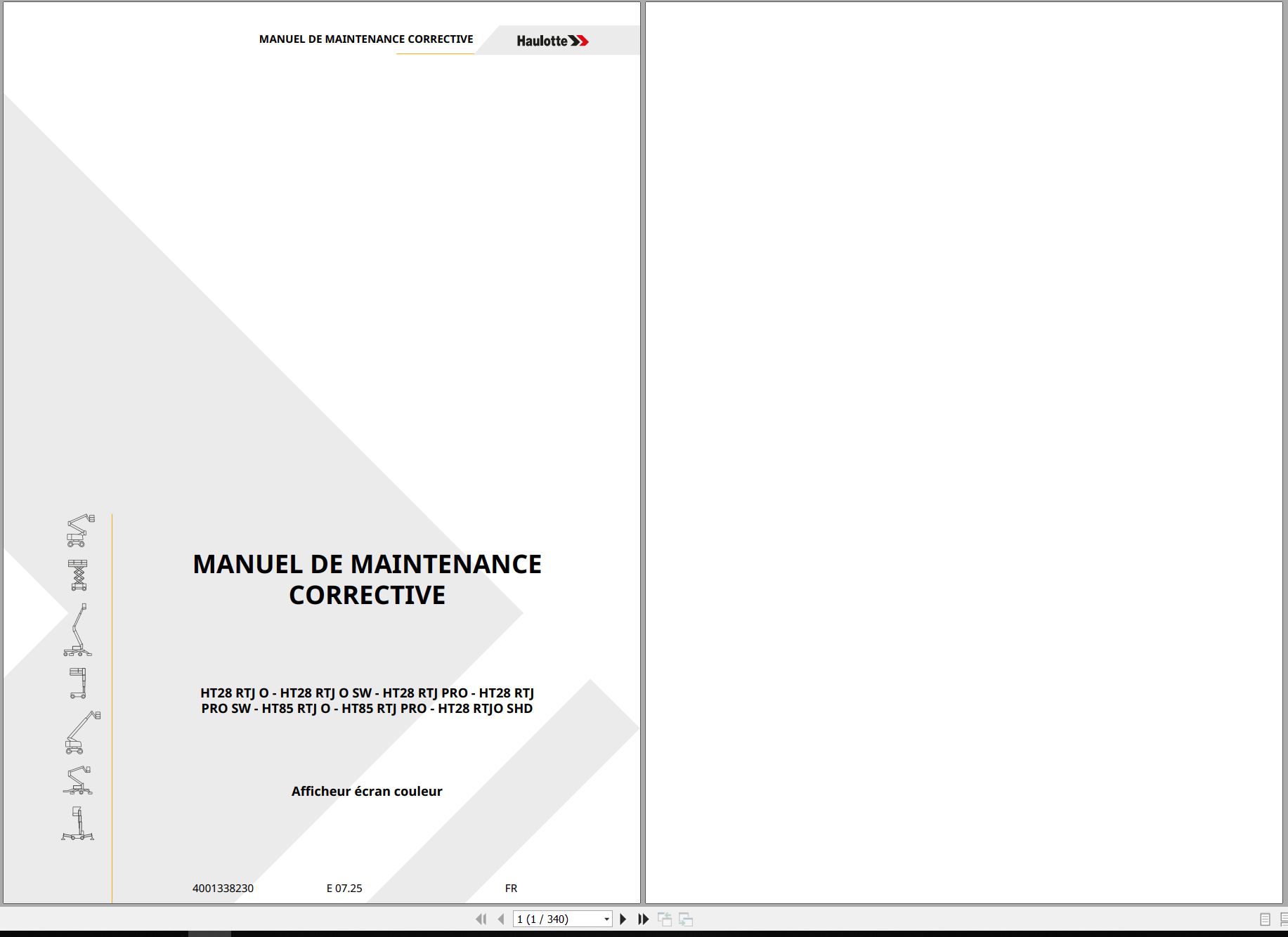 Haulotte Telescopic Booms HT28 RTJ O to HT28 RTJO SHD Maintenance Manual 4001338230 06.2025 FR (1)