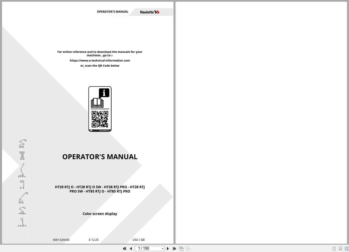 Haulotte Telescopic Booms HT28 RTJ O to HT85 RTJ PRO Operators Manual 4001324430 12.2025 EN (1)