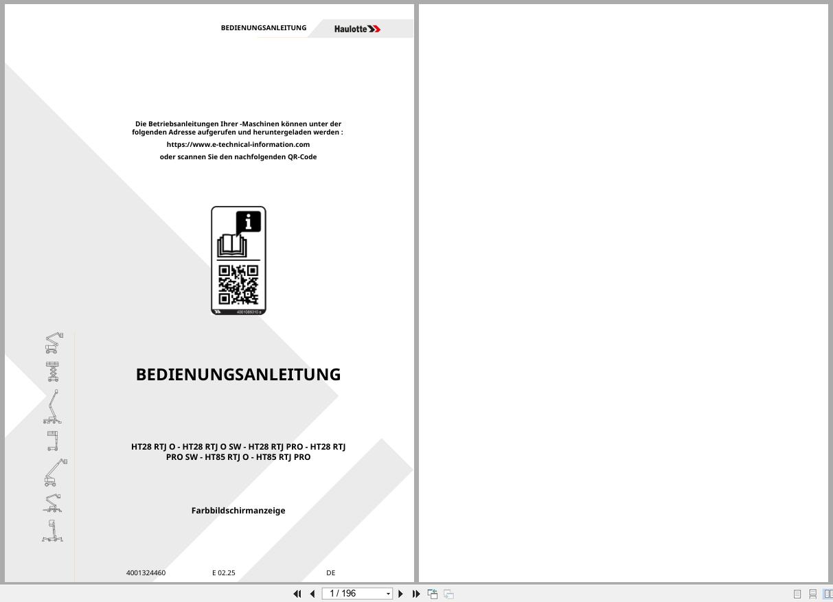 Haulotte Telescopic Booms HT28 RTJ O to HT85 RTJ PRO Operators Manual 4001324460 02.2025 DE (1)