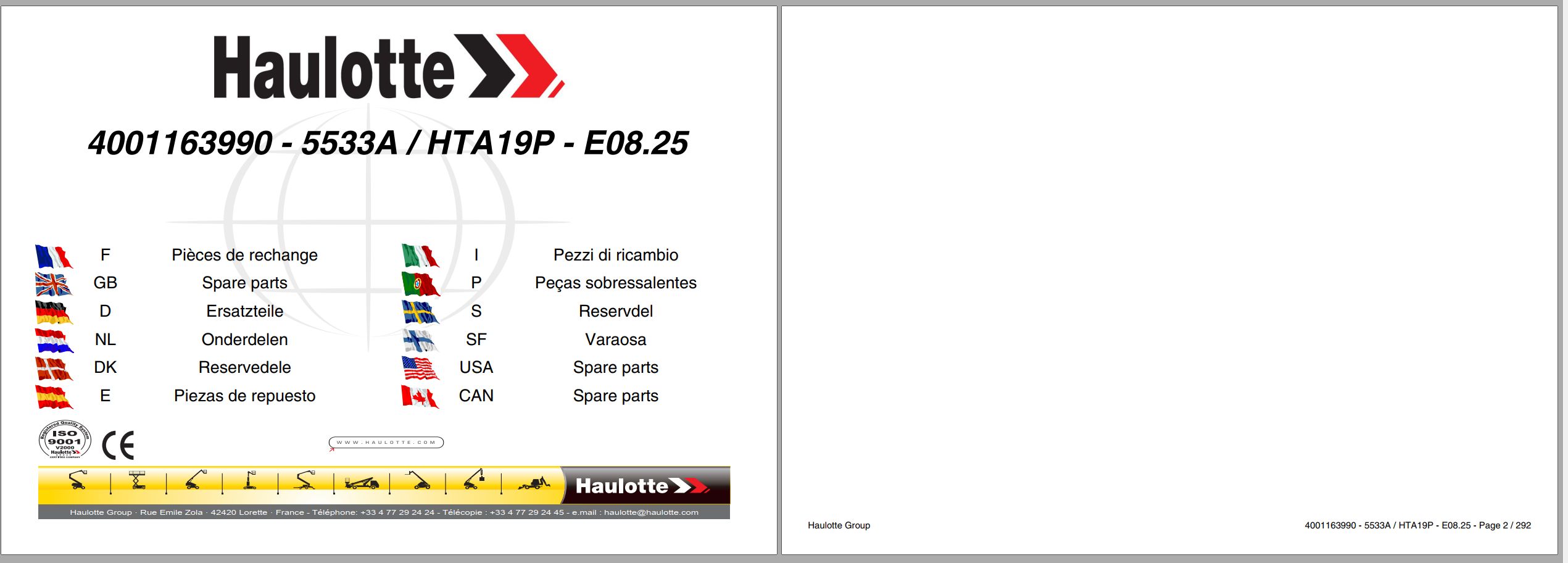 Haulotte Trailer Mounted Booms 5533A HTA19P Spare Parts Catalog 4001163990 08.2025 EN FR (1)