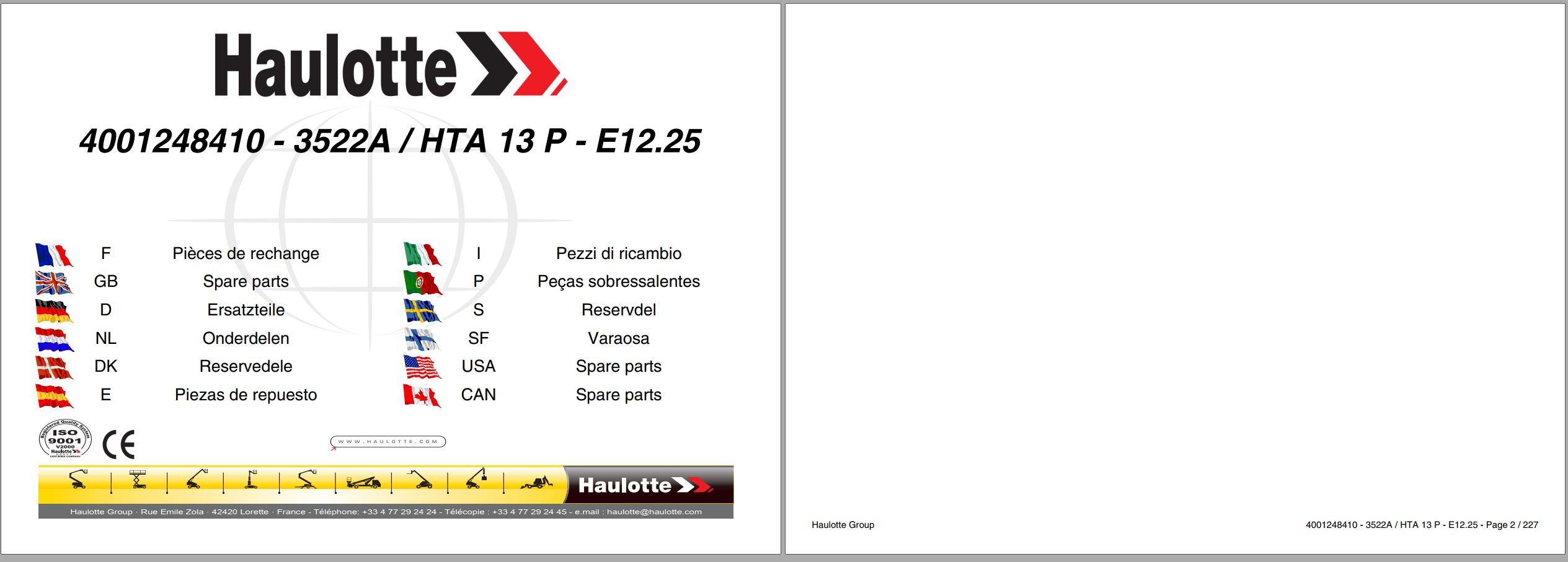 Haulotte Trailer Mounted Booms HTA13P 3522A Spare Parts Catalog 4001248410 12.2025 EN FR (1)