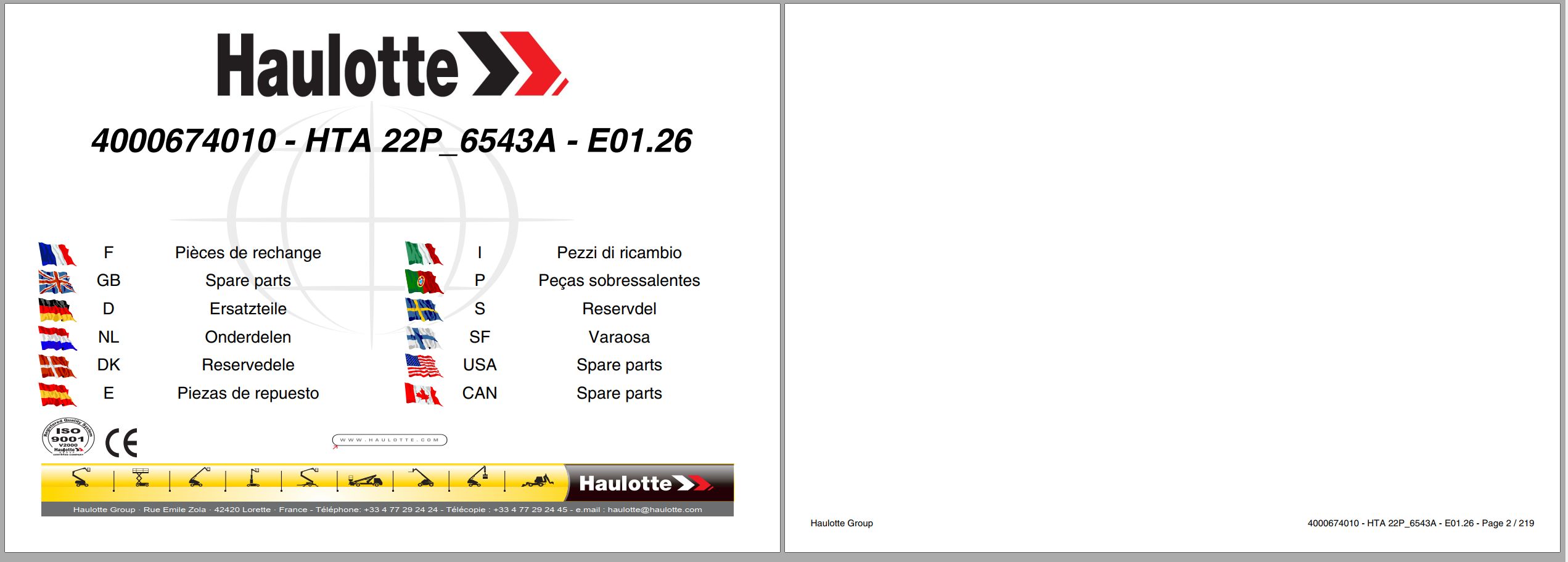 Haulotte Trailer Mounted Booms HTA22 P 6543 A Spare Parts Catalog 4000674010 01.2026 EN FR (1)