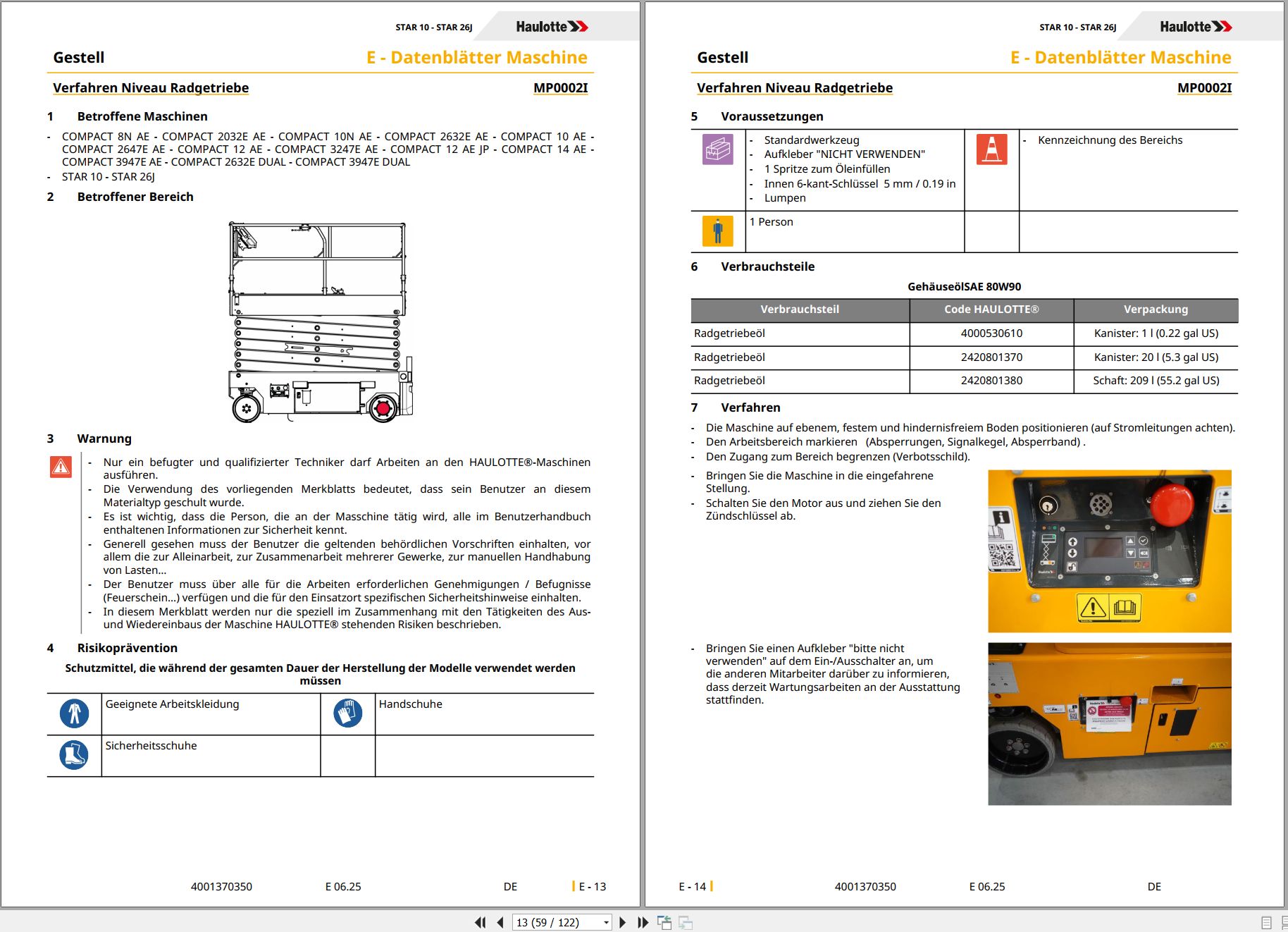 Haulotte Vertical Mast STAR 10 STAR 26J Maintenance Manual 4001370350 06.2025 DE (2)