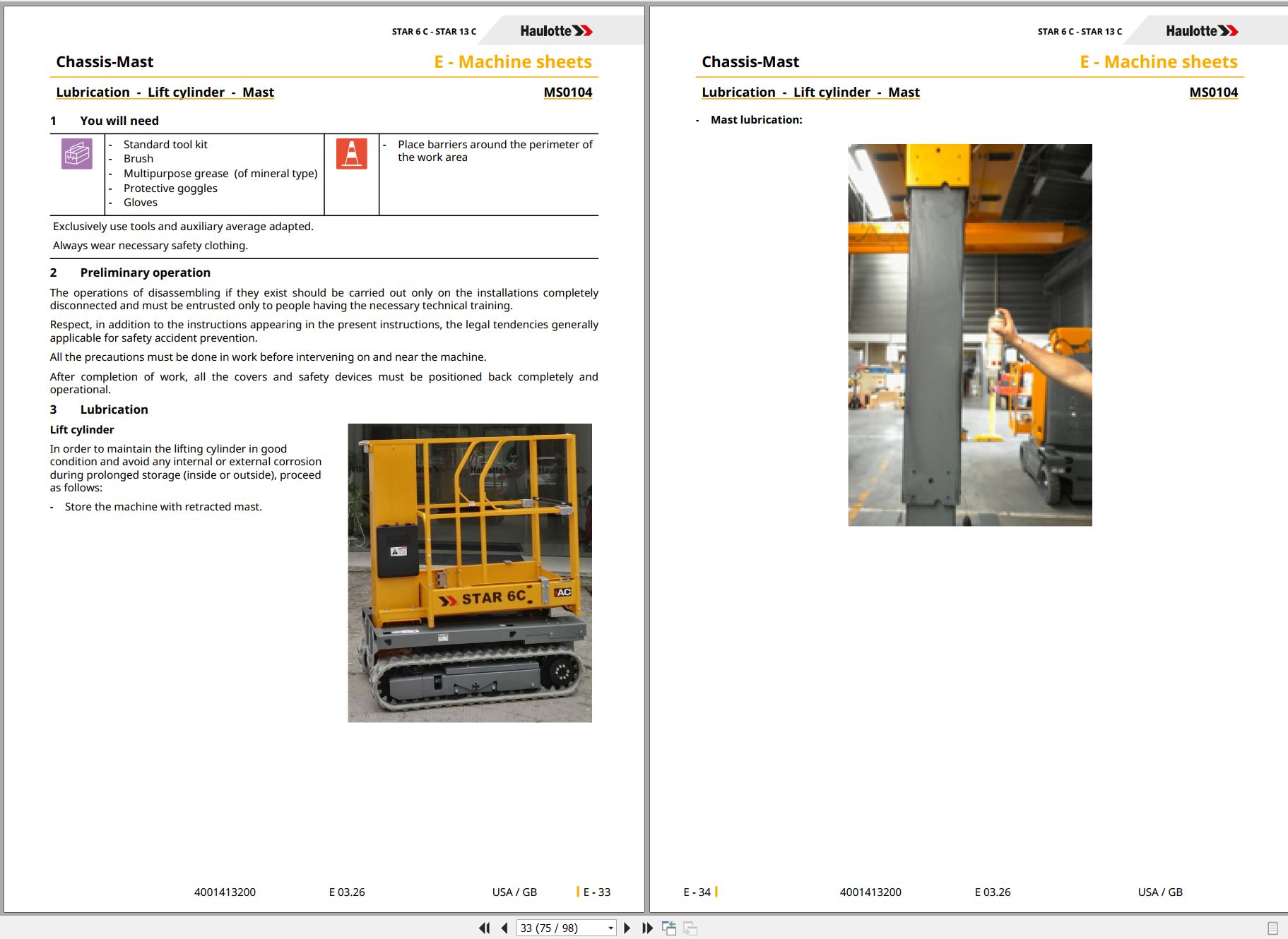 Haulotte Vertical Mast STAR 6 C Star 13 C Maintenance Manual 4001413200 03.2026 EN (2)