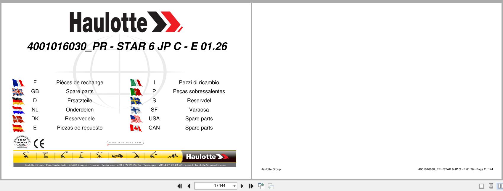 Haulotte Vertical Mast STAR 6 JP C Spare Parts Catalog 4001016030 01.2026 EN FR (1)