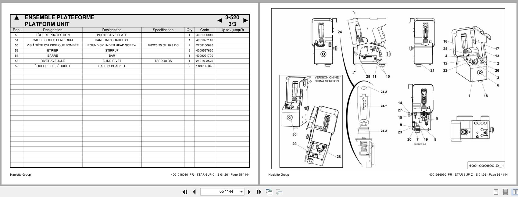 Haulotte Vertical Mast STAR 6 JP C Spare Parts Catalog 4001016030 01.2026 EN FR (2)