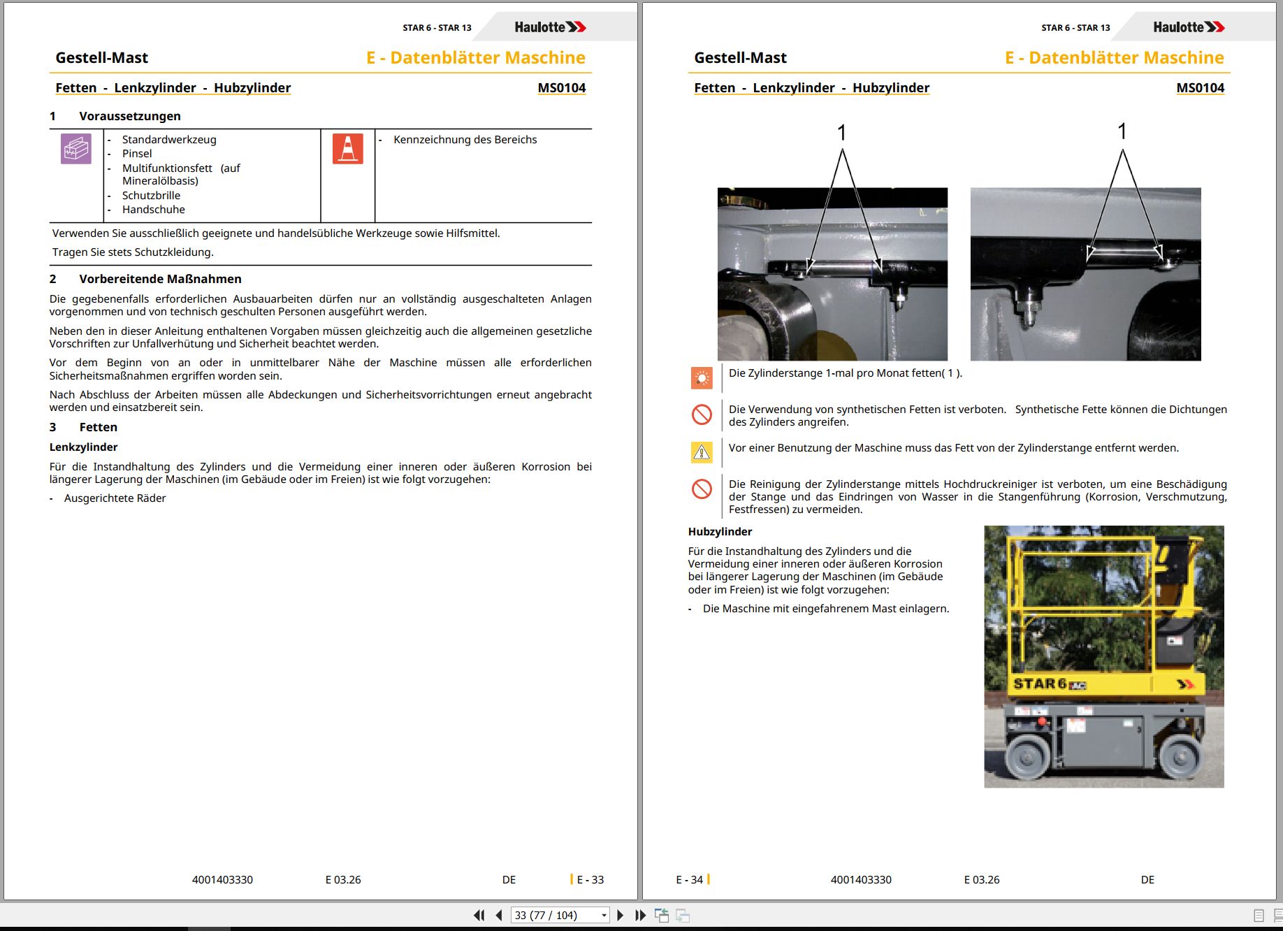 Haulotte Vertical Mast STAR 6 STAR 13 Maintenance Manual 4001403330 03.2026 DE (2)