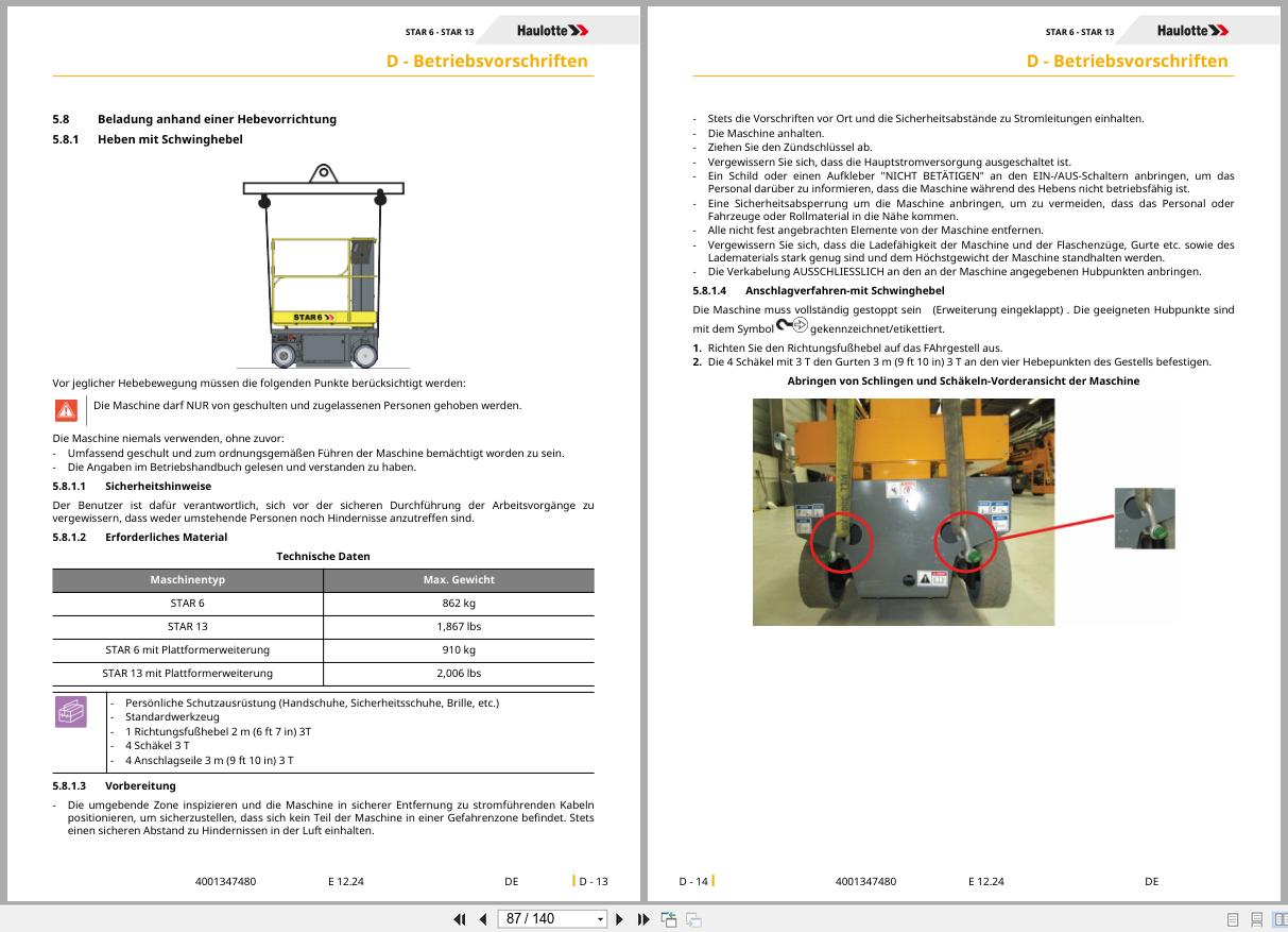 Haulotte Vertical Mast STAR 6 STAR 13 Operators Manual 4001347480 12.2024 DE (2)