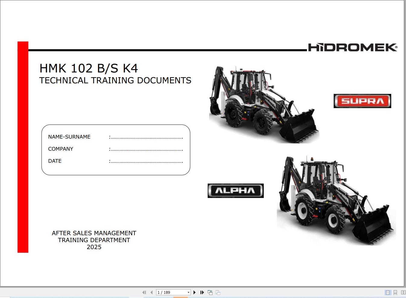 Hidromek Backhoe Loader HMK102B HMK 102S K4 Training Manual 2025 (1)