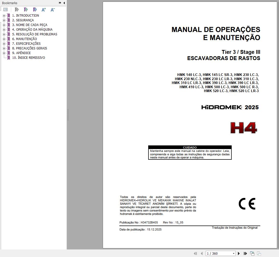 Hidromek Excavator HMK140LC 3 to HMK520LC LR 3 Operation Manual H34732B405 2025 PT (1)