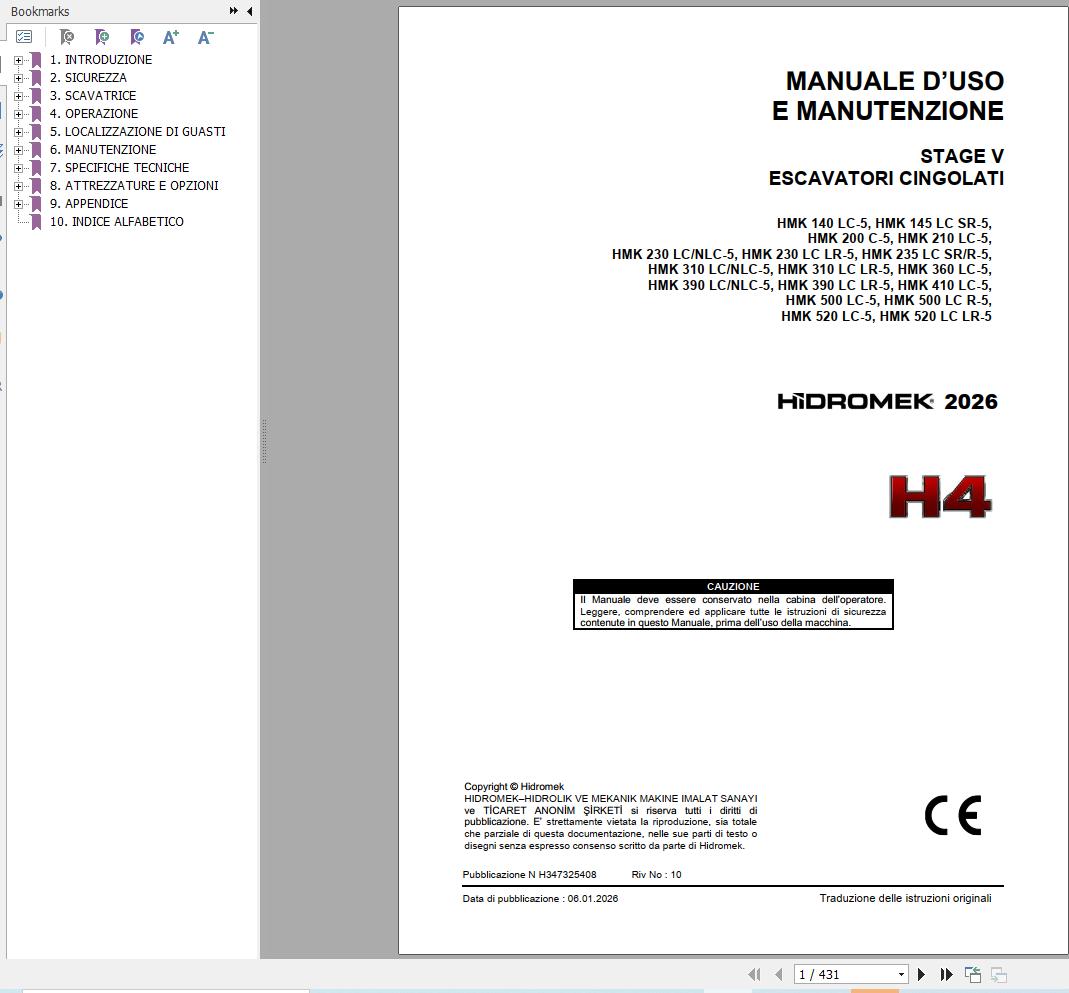 Hidromek Excavator HMK140LC 5 to HMK520LC LR 5 Operation Manual H347325408 2026 IT (1)