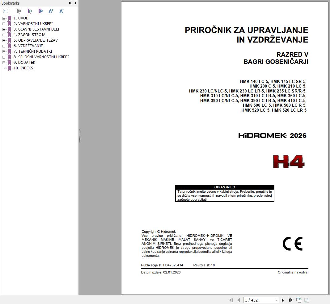 Hidromek Excavator HMK140LC 5 to HMK520LC LR 5 Operation Manual H347325414 2026 SL (1)