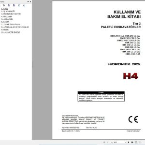Hidromek Excavator HMK200C 3A to HMK410LC 3A Operation Manual H34732C400 2025 TR (1)